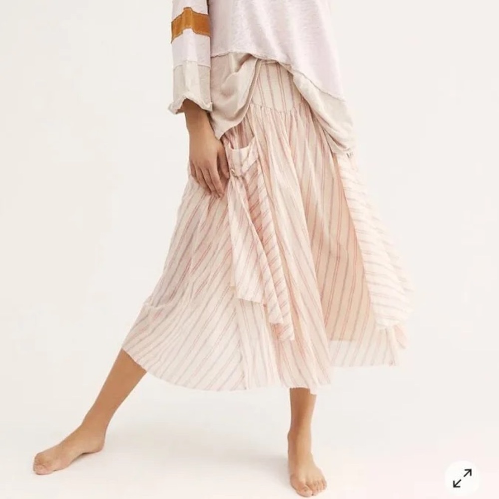 Free People Elisa Striped Midi Skirt Chalk Small